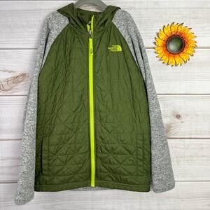 The North Face Boys' Quilted Full Zip Hoodie Jacket - Green Gray Size L